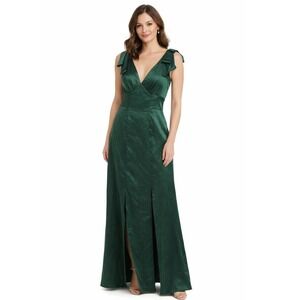 Chi Chi London Emerald Green Satin V Neck Bow Shoulder Maxi Dress Size 4